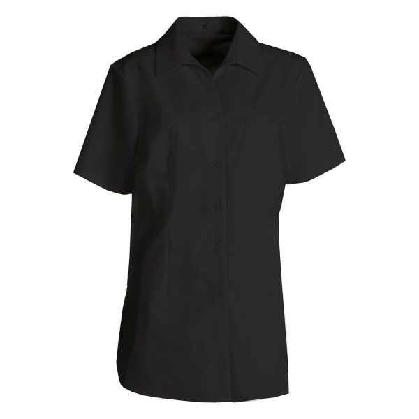 Nybo Sort Dame Performance Skjorte, Kortærmet, Taljeret, Industriel Vask - 4XL