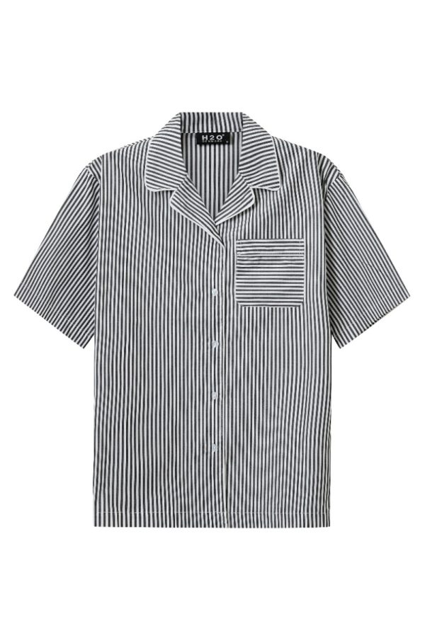 H2O - Skjorte - Rønne Essential Pajamas Shirt - Black/White Stripe (Levering midt december)