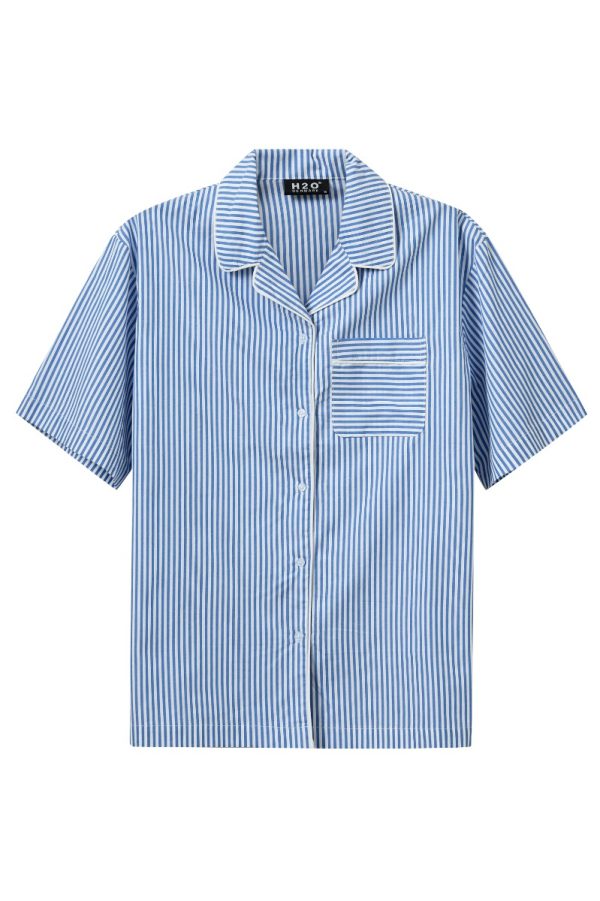 H2O - Skjorte - Rønne Essential Pajamas Shirt - Blue/White Stripe (Levering midt december)