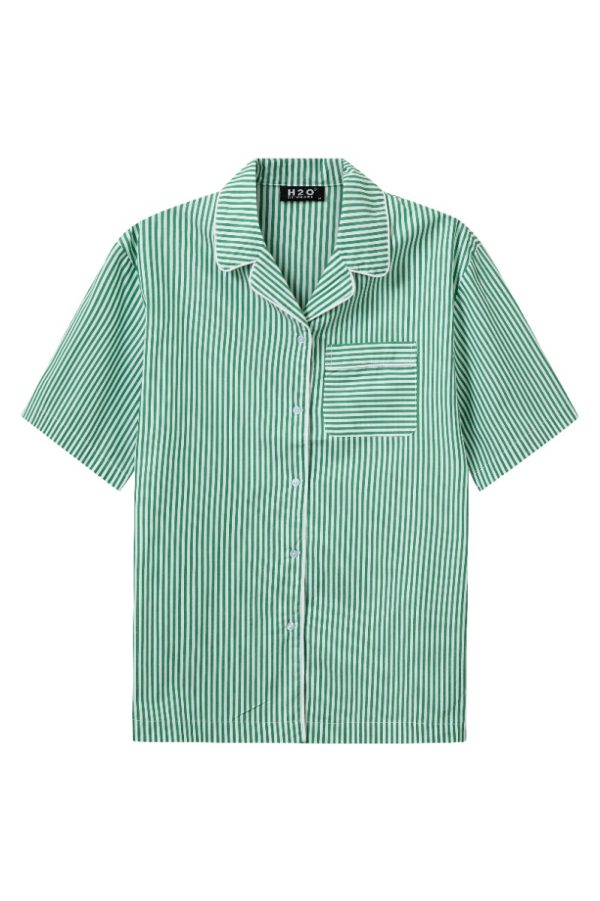 H2O - Skjorte - Rønne Essential Pajamas Shirt - Green/White (Levering midt december)