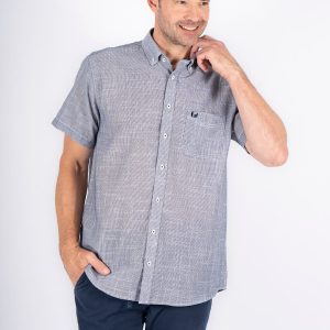 Pre End - Edwin kortærmet skjorte, hørlook i navy