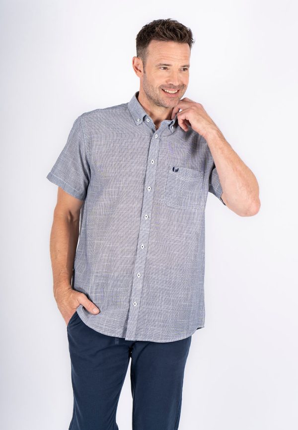 Pre End - Edwin kortærmet skjorte, hørlook i navy
