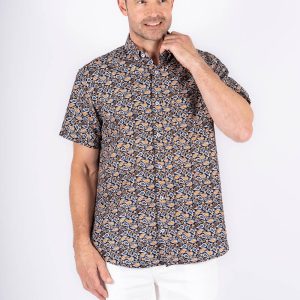 Pre End - Jude kortærmet skjorte med mønster i brun/navy