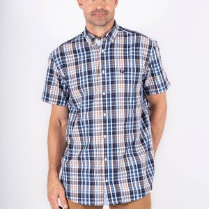 Pre End - Rome kortærmet skjorte, ternet i navy, blå og brun