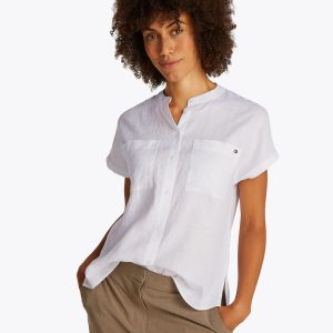 ESS Linen Collarless S/S Blouse