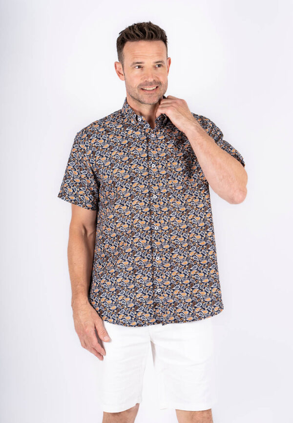 Pre End - Jude kortærmet skjorte med mønster i brun/navy